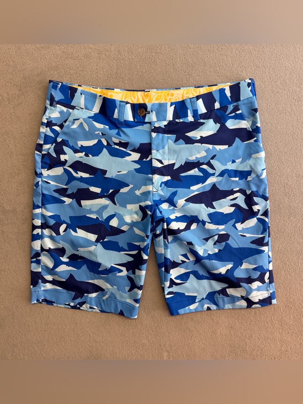 Loudmouth Golf Shorts 38 Men's Casual Chino Flat Front Performance Blue Shark